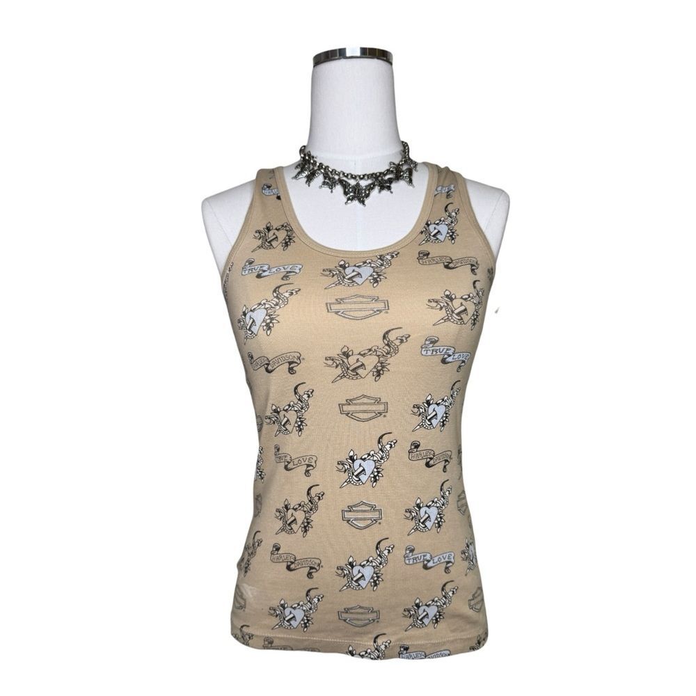 Y2K Harley Davidson Tan True Love Tattoo All Over Print Tank Top Size Medium